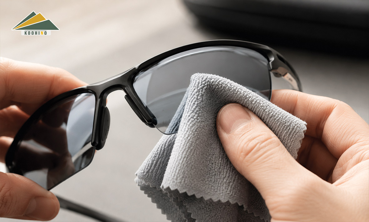 خشک کردن لنز عینک با دستمال میکروفایبر تمیز